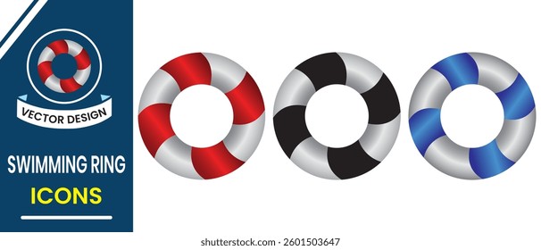Swimming rings icon, vector design for swimming in pool or sea. Safety Float rubber ring for children and adults, summer time items. Vector illustration.