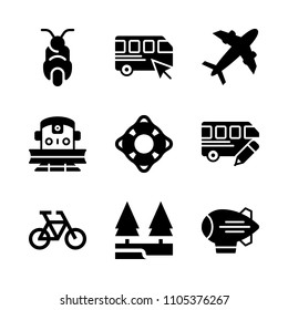 swimming, river valley, fun and biking icons in Travel vector set. Graphics for web and design