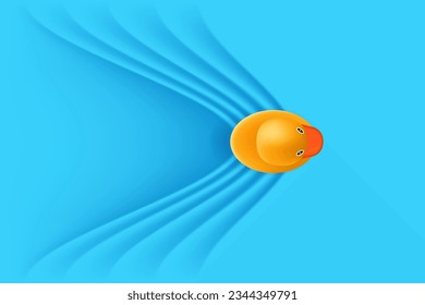 Swimming rubber duck, top view. Vector object