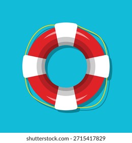 Anillo de goma de la natación en el fondo azul. salvavidas, natación, salvavidas flotante del círculo para la playa o el barco. Ilustración vectorial de la boya de la vida