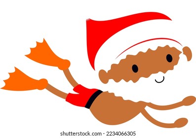 Swimming Santa. Cute Father Christmas beach holiday ocean pool cartoon vector illustration