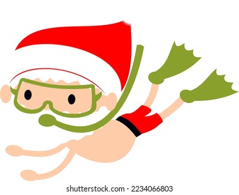 Swimming Santa. Cute Father Christmas holiday beach ocean pool cartoon vector illustration