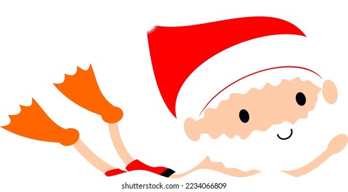 Swimming Santa. Cute Father Christmas holiday beach ocean pool cartoon vector illustration