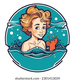 Swimming school for children. vector illustration, isolated background, label, sticker