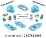 Swimming school simple vector illustration set