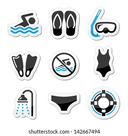 Swimming, scuba diving, sport vector icons set