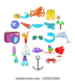 Swimming in the sea icons set. Cartoon set of 25 swimming in the sea vector icons for web isolated on white background