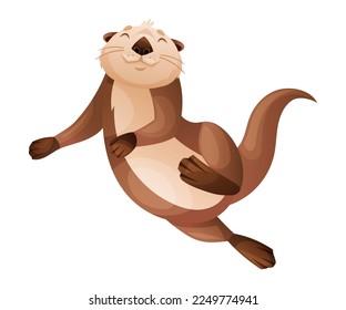 Swimming Sea Otter as Marine Mammal and Aquatic Creature with Brown Coat and Long Tail Vector Illustration