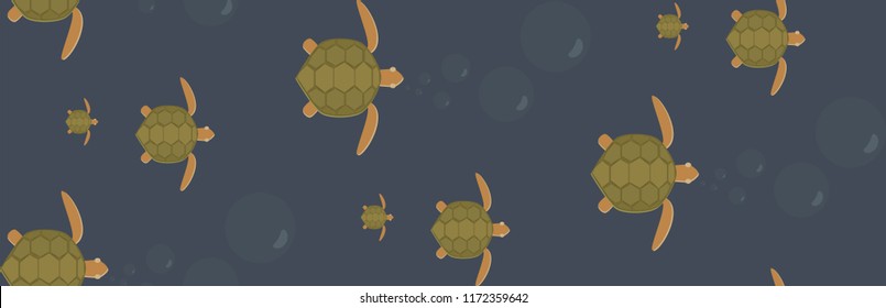 Swimming Sea Turtles Seamless Vector Background