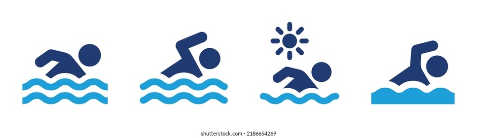 Icono de natación en el vector marino. Bañarse en el agua para descansar durante las vacaciones de verano.