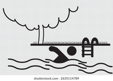 Swimming in the sea vector icon set illustration. Swim in water for leisure during summer holiday symbol EPS 10