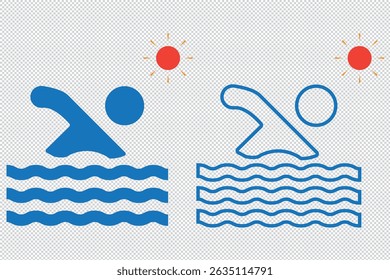 Swimming in the sea vector icon set illustration. Swim in water for leisure during summer holiday symbol EPS 10