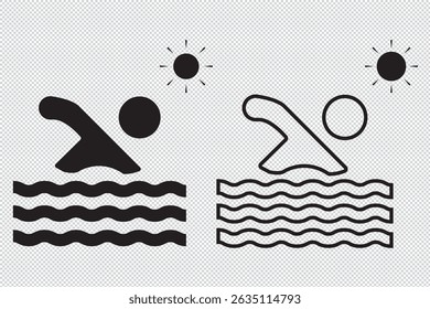 Swimming in the sea vector icon set illustration. Swim in water for leisure during summer holiday symbol EPS 10