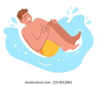 Swimming set. Diverse characters swimming in the sea. Summer holidays on the beach. People in a swimsuits having fun by the water. Flat vector illustration