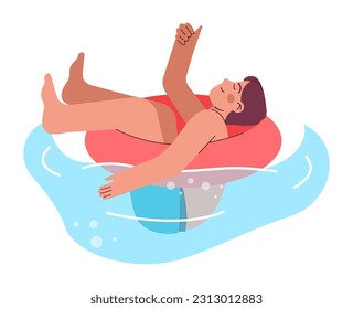 Swimming set. Diverse characters swimming in the sea. Summer holidays on the beach. People in a swimsuits having fun by the water. Flat vector illustration