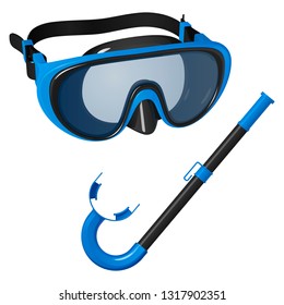 Swimming set, mask and snorkel for breathing, vector illustration isolated on white background