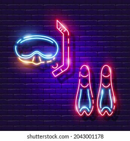 Icono de natación de neón. Ilustración vectorial para el diseño. Concepto deportivo. Natación, accesorios para la piscina, submarinismo.