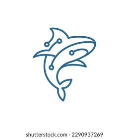 Swimming shark tech line modern logo
