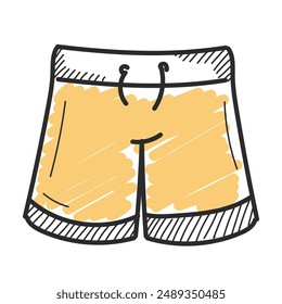 Pantalones cortos de natación doodle icon Vector aislado. Ropa masculina para playa. Ropa interior dibujada a mano, bañador.