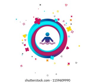 Swimming sign icon. Pool swim symbol. Sea wave. Colorful button with icon. Geometric elements. Vector