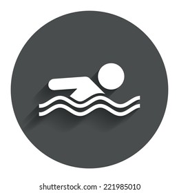 Swimming sign icon. Pool swim symbol. Sea wave. Circle flat button with shadow. Modern UI website navigation. Vector