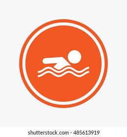 Swimming sign icon. Pool swim symbol. Sea wave. Graphic design element. Flat swimming symbol on the round button. Vector