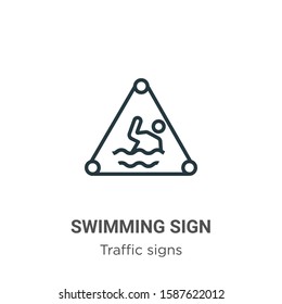 Swimming sign outline vector icon. Thin line black swimming sign icon, flat vector simple element illustration from editable traffic signs concept isolated on white background