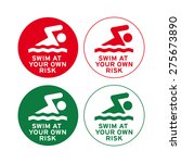 Swimming sign vector set swim at your own risk