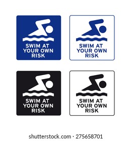 Swimming sign vector set swim at your own risk svg