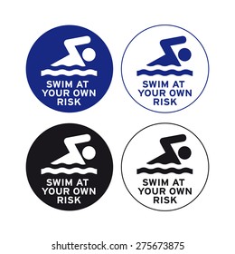 Swimming sign vector set swim at your own risk