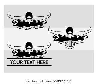 Swimming, Swimming Silhouette, Swimming monogram, Swimmer, Girl, Swim, Waves, Vector Swimming, Silhouette, Vector,