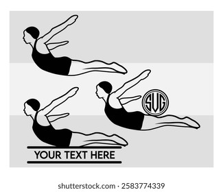 Swimming, Swimming Silhouette, Swimming monogram, Swimmer, Girl, Swim, Waves, Vector Swimming, Silhouette, Vector,