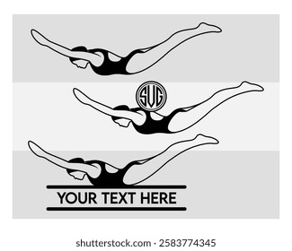 Swimming, Swimming Silhouette, Swimming monogram, Swimmer, Girl, Swim, Waves, Vector Swimming, Silhouette, Vector,