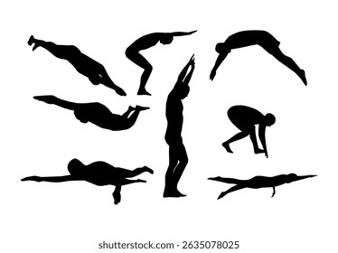 swimming  silhouette set on white background