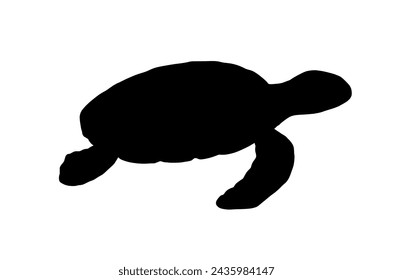 Swimming silhouette turtle isolated on white background. Hand drawn vector illustration ocean or underwater animal