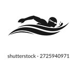 Swimming Silhouette Vector, Freestyle Swimmer Sport Icon Illustration