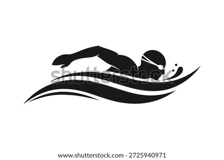 Swimming Silhouette Vector, Freestyle Swimmer Sport Icon Illustration