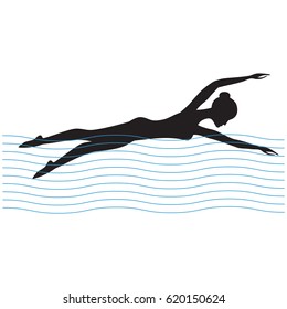 Swimming silhouette of woman isolated on white background abstract art creative modern flat style minimalism vector