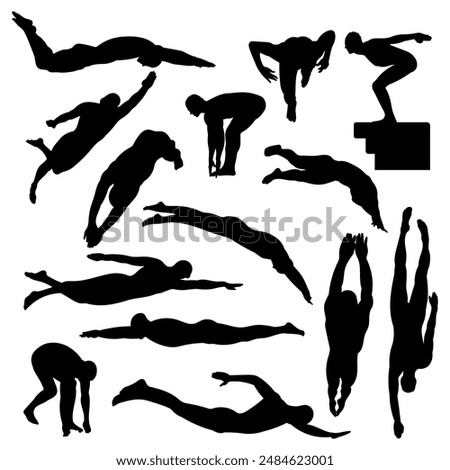 Swimming Silhouettes Collection, swimming logo set