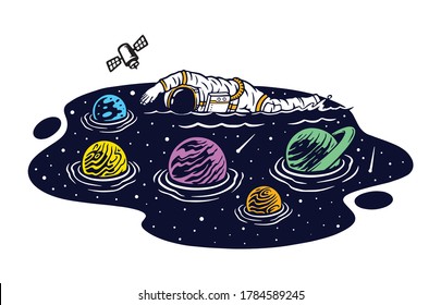 Swimming in space vector illustration