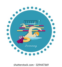 Swimming sport concept icon flat design. Water swim crawl in pool, man fitness, health athlete, swimmer and competition, person sportsman, professional activity illustration