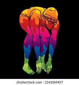 Swimming Sport Female Swimmer Action Cartoon Graphic Vector