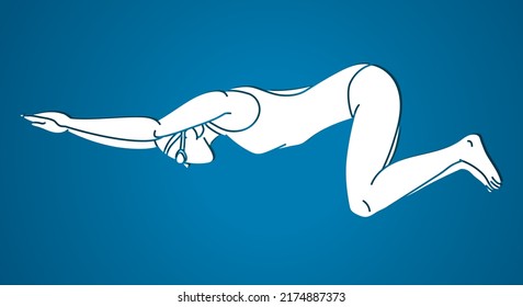 Swimming Sport Female Swimmer Action Cartoon Graphic Vector
