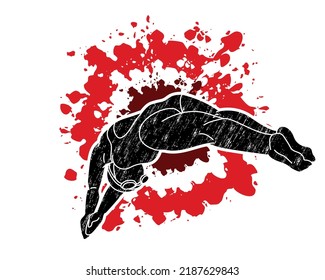 Swimming Sport Female Swimmer Action Cartoon Graphic Vector