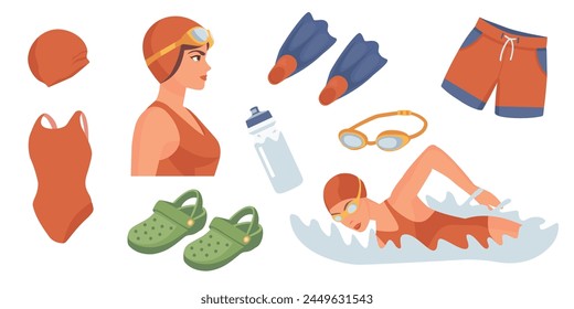 Schwimmsport-Icons-Set. Illustration von Schwimmsport-Vektor-Icons für Webdesign