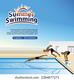 Vector De Ilustración Deportiva De Natación. Fondo de natación para banner, afiche y volante