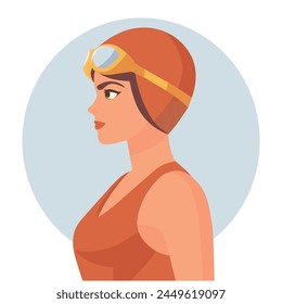 Vector de ilustración deportiva de natación.   Niña nadadora en trajes de baño y gorras de natación.