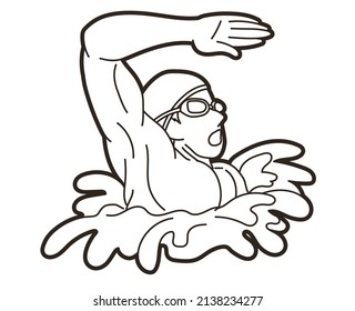 Swimming Sport Male Swimmer Action Cartoon Graphic Vector