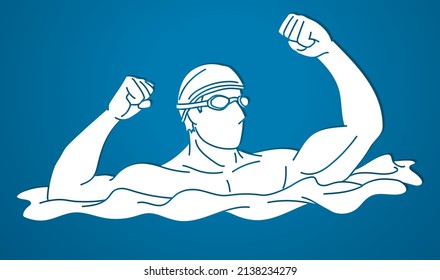 Nave deportiva Hombres Natación Caricatura Vector gráfico