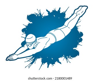 Natation Sport A Masculin Action Caricature Graphique Image Vectorielle